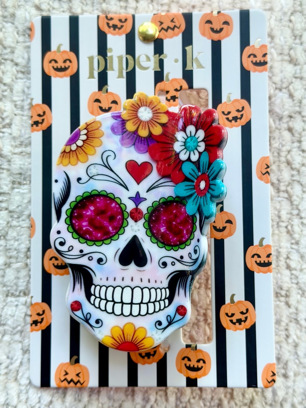 Piper K Sugar Skull Hair Clip 3.5” Acrylic Claw Halloween Day Of The Dead New